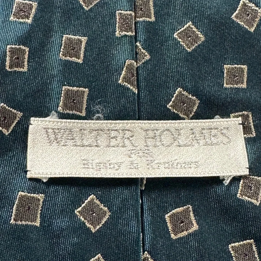 Walter Holmes‎ Bigsby Brothers Men's Teal Geometric Square Pattern Silk Necktie